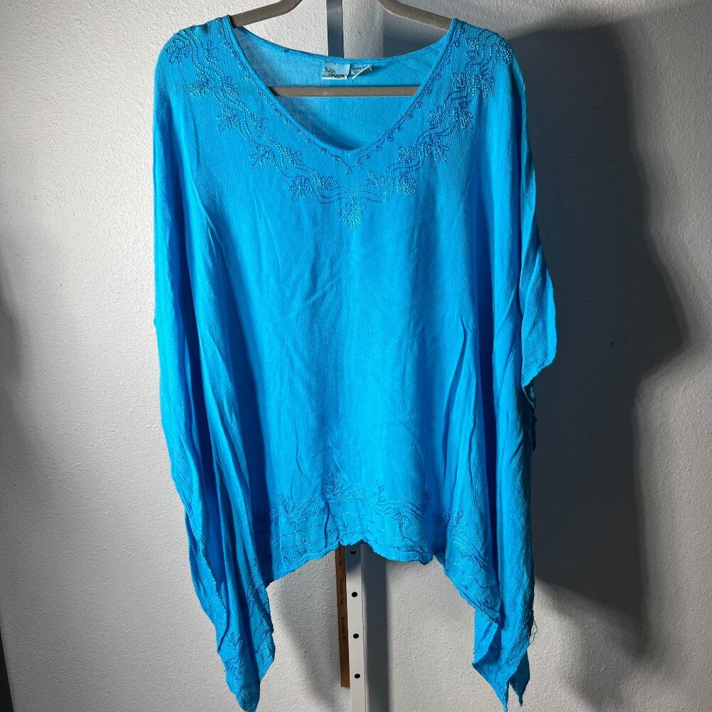 Indian Tropical Fashion Embroidered Turquoise Poncho Top Free Size